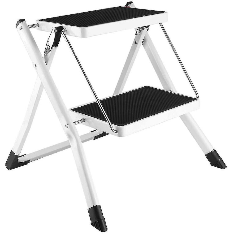 2 Step Stool, Folding Step Ladder Mini Steel Stepladders Anti-slip Sturdy Steps Wide Pedal With