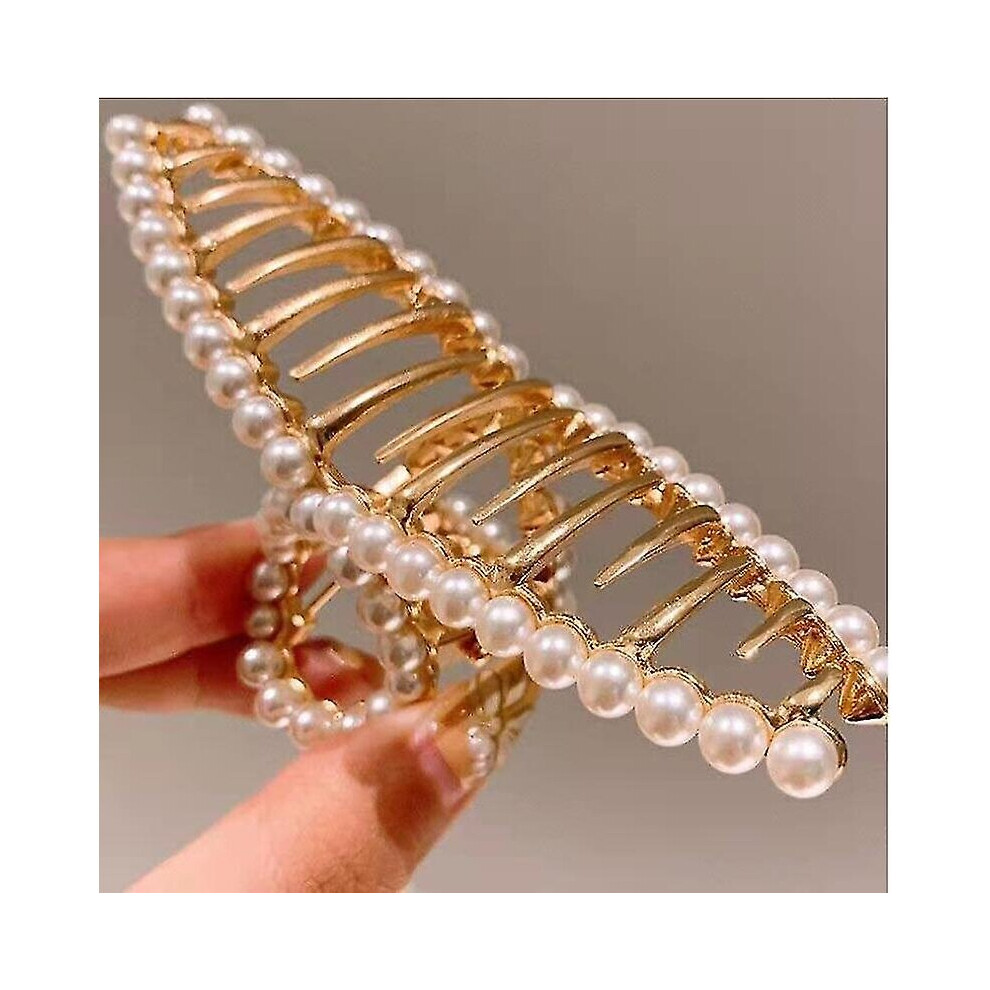 Hairpin Clip, Faux Pearls Decor Banana Hair Claw Clip For Women