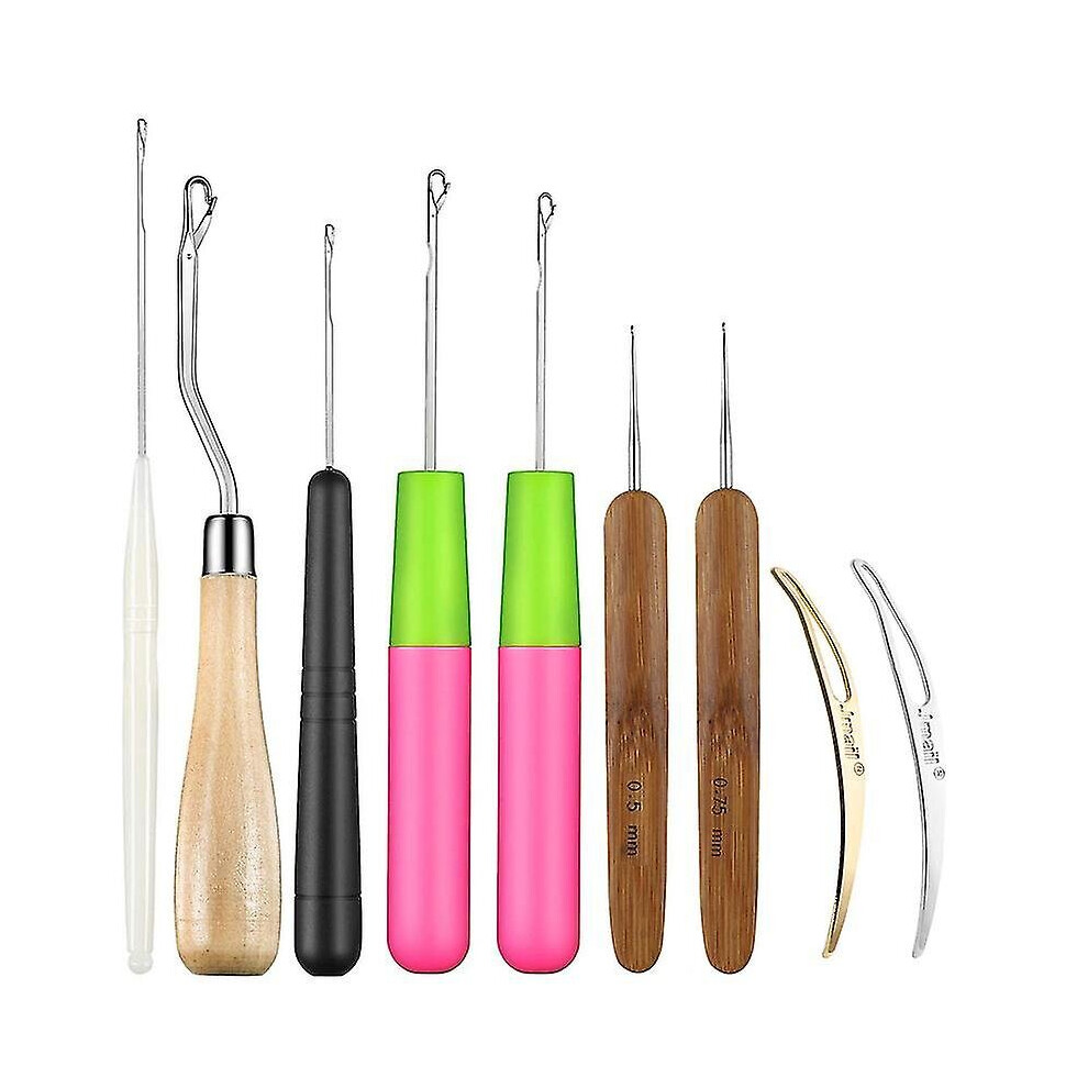 Dhrs 9 Pieces Bent Latch Hook Crochet Needle Set Latch Hook Dreadlocks Tool Crochet Needle Hair