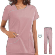 Women Hospital Workwear Uniforms Doctor Nurse Blouse Short Sleeve Tops Pants Suit