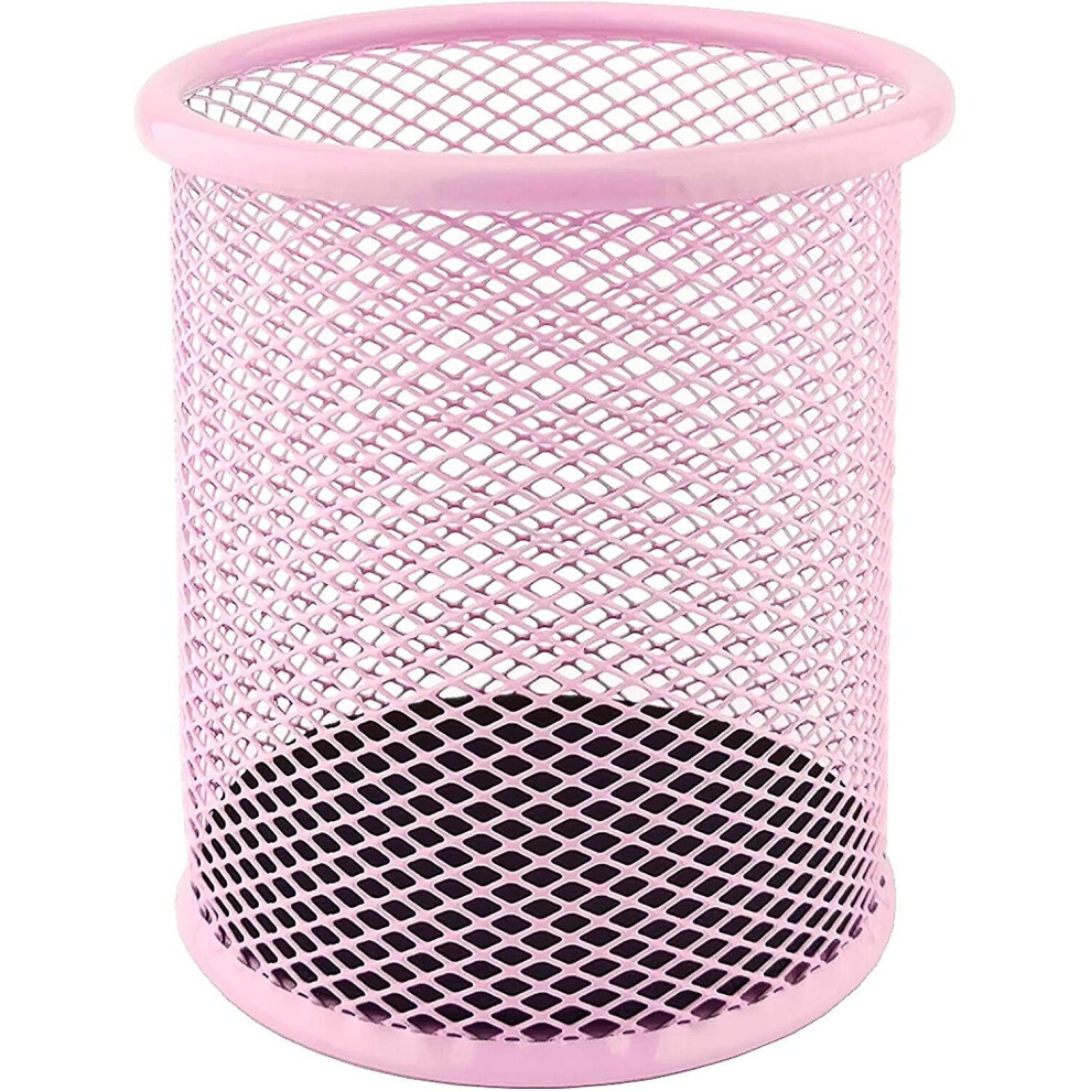 Metal Pencil Holder - Round Metal Pen Holder - Office And Home Organization - Multifunction Mesh For Ballpoint Pen 91 Mm - Dusty Pink