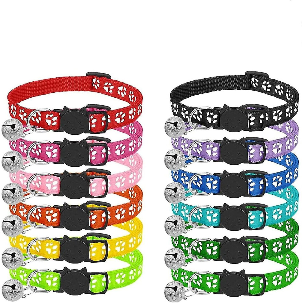 Cat Collar, 12pcs Anti Strangulation Cat Collar Kitten Collar With Reflective Strap And Bell, Adjustable Range 19-32cm