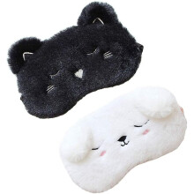 2pcs Cute Animal Sleep Mask For Girls Cute Cartoon Cat Dog Soft Plush Blindfold