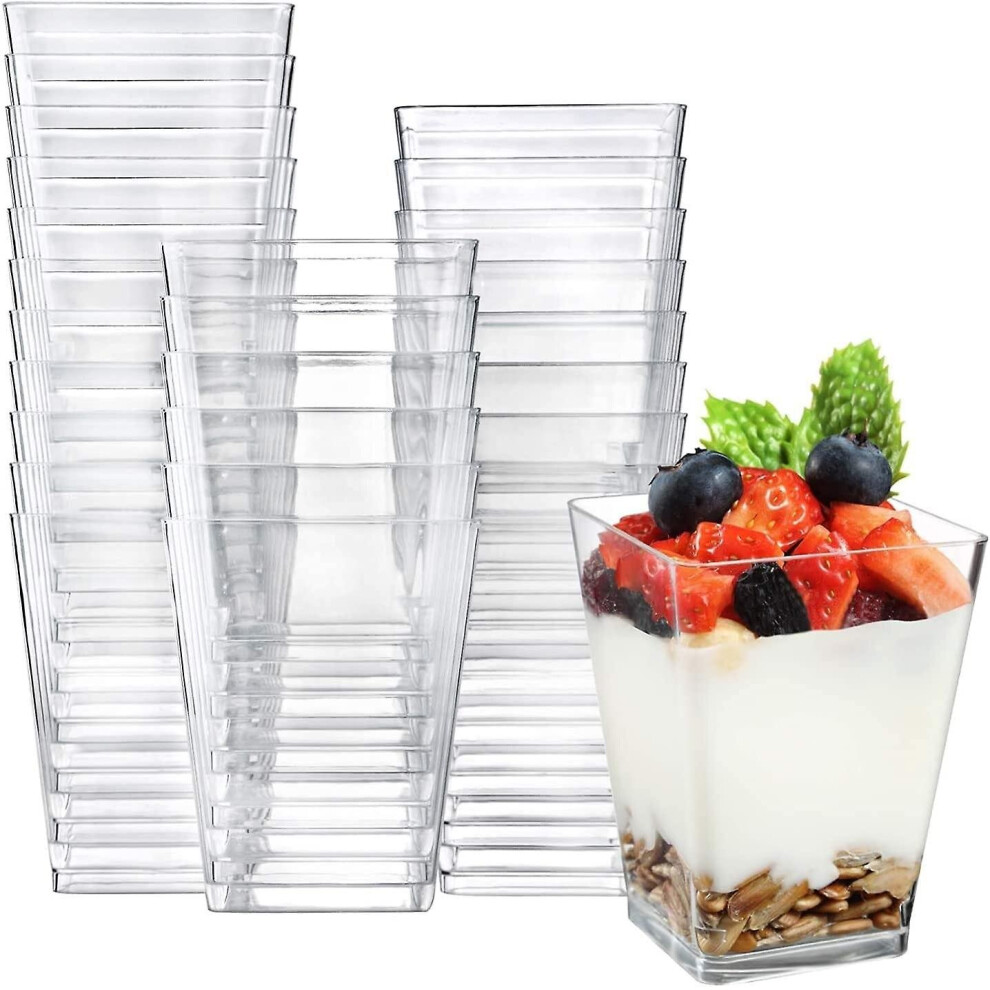 50pcs Mini Dessert Cups Plastic Square Dessert Cups Clear Parfait Appetizer Cup Reusable Serving Bowl