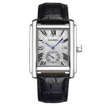 Men's Square Watch, Vintage Leather Cuff Watch, Roman Numerals Analog Quartz Watch, Leather Strap Classic Vintage Watch with Automatic Calendar Window