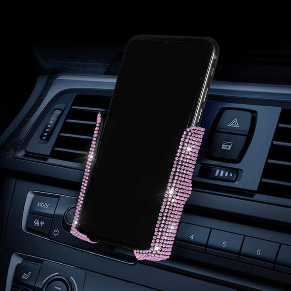 Car Phone Holder, 360 Degrees Adjustable Crystal Auto Car Mount Phone Holder For Dashboard,Windshield And Air Vent (Pink) Pink