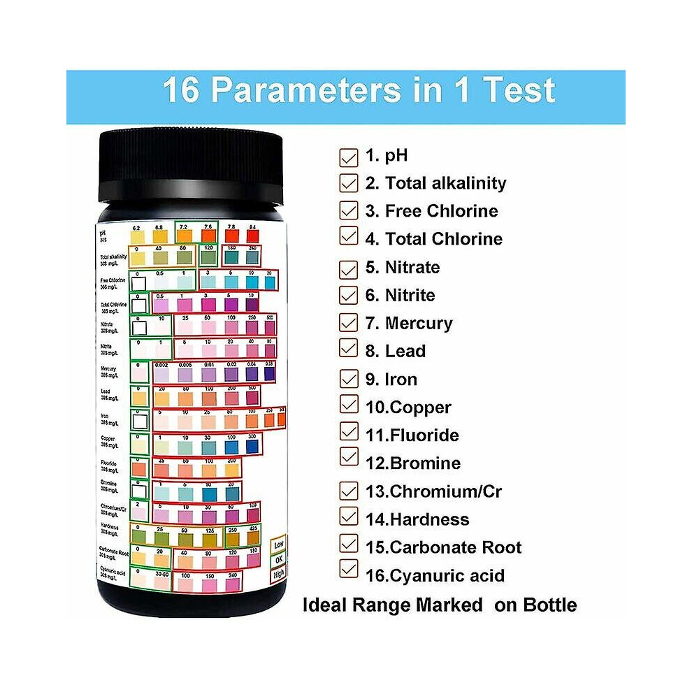 16 In 1 Drinking Water Test Kit Professional Hardness Test Kits, Tap And Well Water Test Strips-