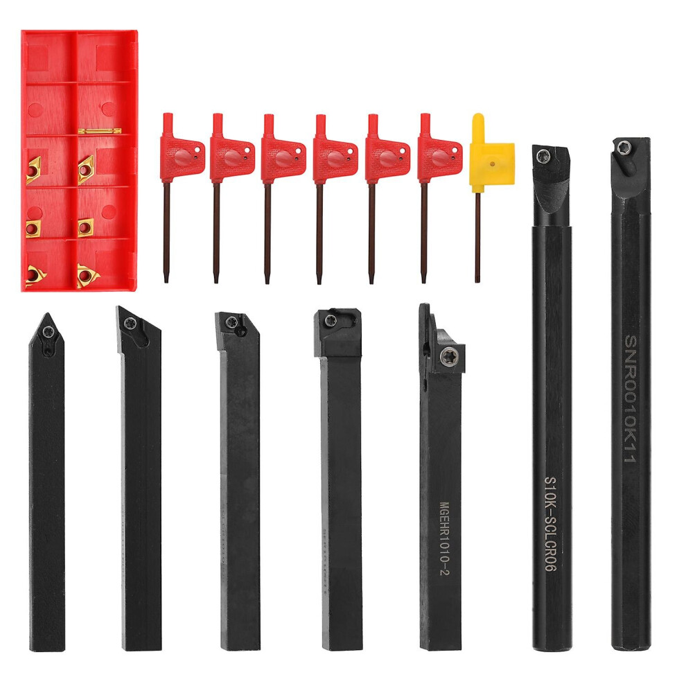 7pcs 10mm Shank Lathe Turning Tool Holder Boring Bar With Carbide Inserts