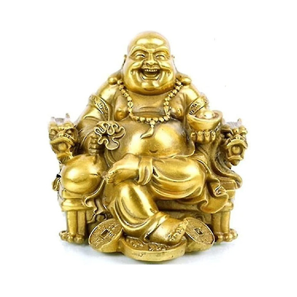 Feng Shui Buddha Statue Lucky God Of Wealth, Laughing Buddha On Emperor Dragon Chair, Brass Buddha Statue And Sculpture Home Decor Congratulatory Gift