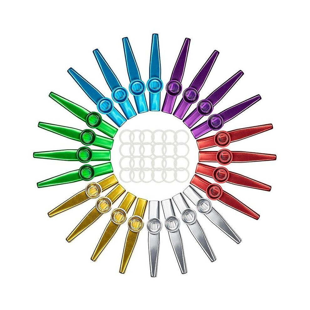 24-Pack Metal Kazoos With 24 Pcs Kazoo Flute Diaphragms 6 Colors,Good For Ukulele, Violin, Guitar Silver/Gold/Red