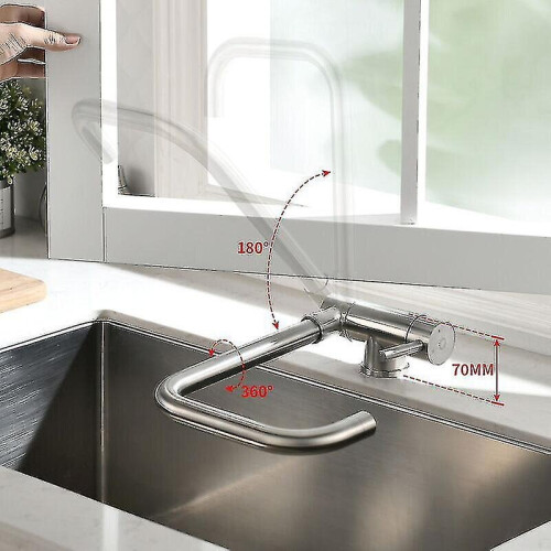 Under Window Pull Down Kitchen Faucet With 180 Foldable And 360 Rotatable Kitchen
