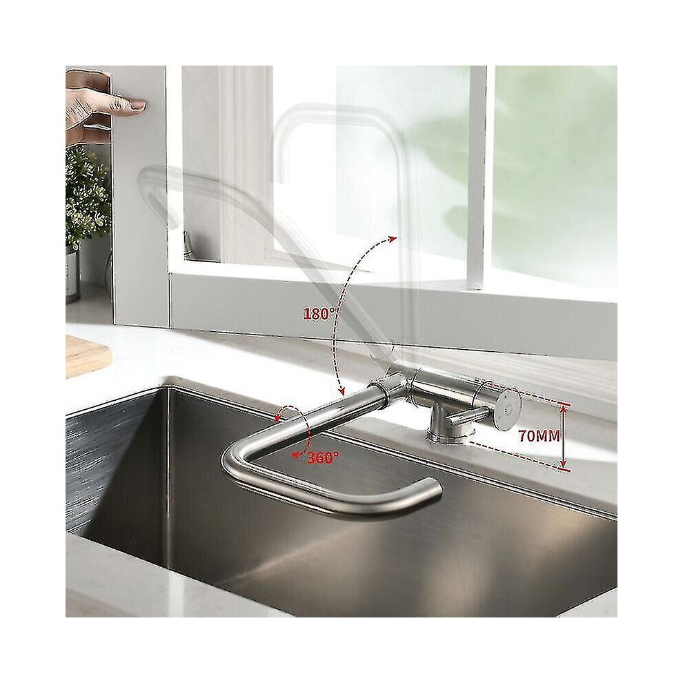 Under Window Pull Down Kitchen Faucet With 180 Foldable And 360 Rotatable Kitchen Mixer Tapcold