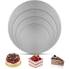 Set Of 4 Round Cake Boards, Round Cake Plates, 20 25 30 35 Cm, Cake Mat For Transporting Cakes And Tarts Silver