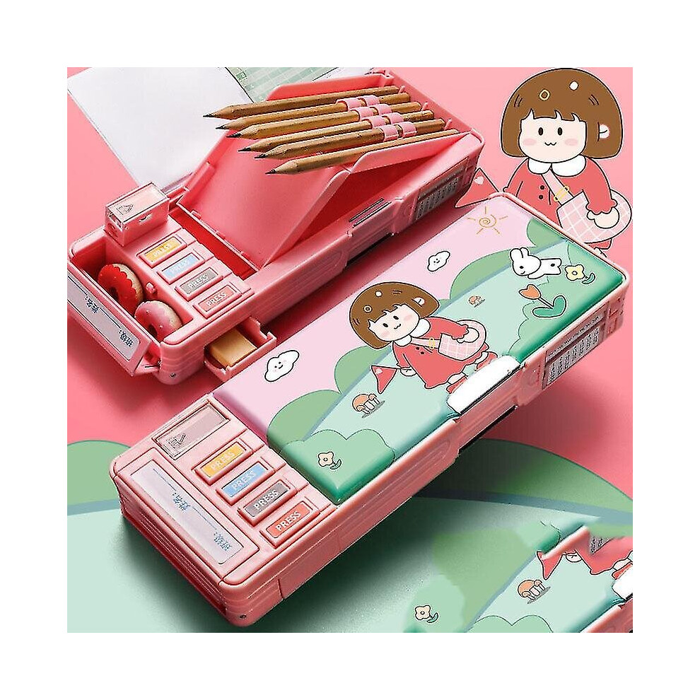 Multifunction Pencil Case Pencil Box With 2 Compartments For Students - Cartoon Pattern