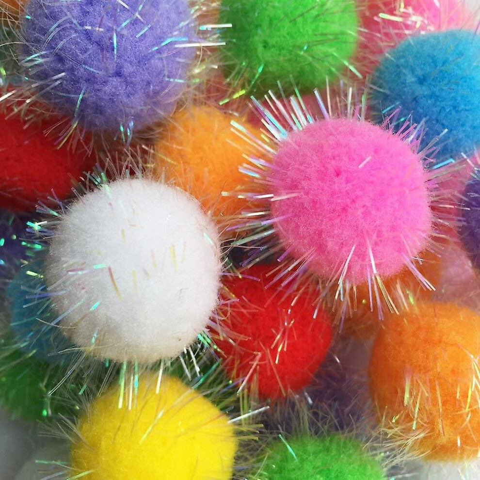 20pcs 1.5inch New Generation Extra Large Cat's Favorite Chase Glitter Ball Toy Sparkle Pom Pom Balls