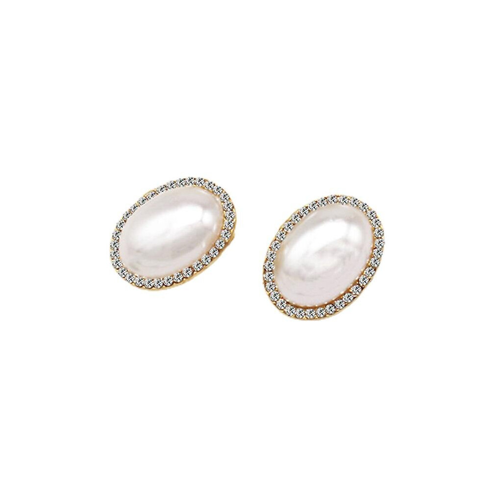 Farfi Women Ear Clips Shiny Rhinestone Faux Opal Non Pierced Clip On Stud Earrings Jewelry For Party