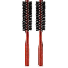 Small Round Hair Brush Mini Round Boar Bristle Beard Brush,styling Hair Brush Roller Boar Bristle For Thin Hair, Fine Hair, Curling(2pcs, Brown