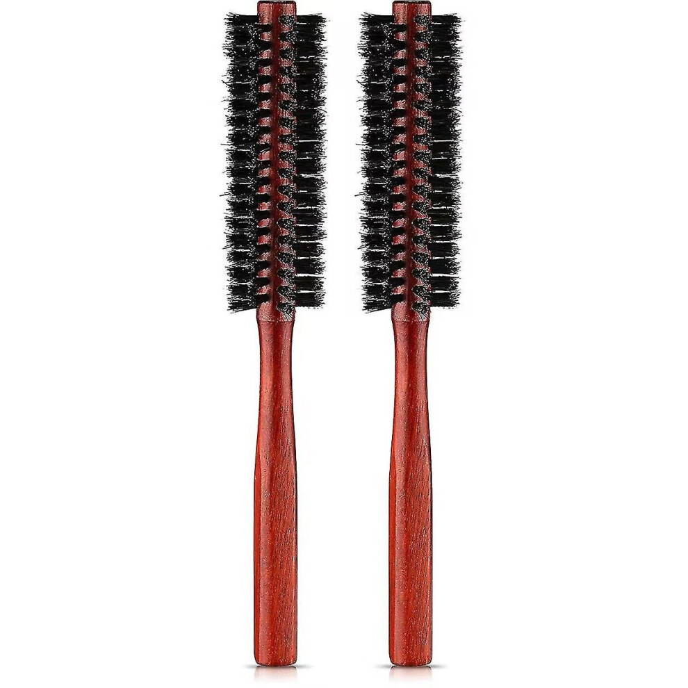 Small Round Hair Brush Mini Round Boar Bristle Beard Brush,styling Hair Brush Roller Boar Bristle For Thin Hair, Fine Hair, Curling(2pcs, Brown