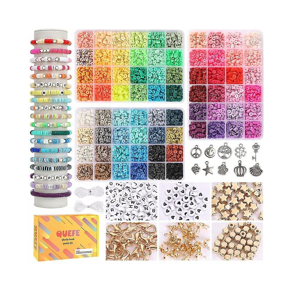 9000pcs Clay Beads For Jewelry Making Kit, 96 Colors Spacer Heishi Beads Flat Round Polymer Clay Beads With Letter Beads Smil