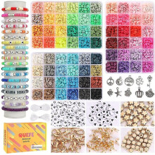 9000pcs Clay Beads For Jewelry Making Kit, 96 Colors Spacer Heishi Beads Flat Round Polymer Clay Beads With Letter Beads Smil