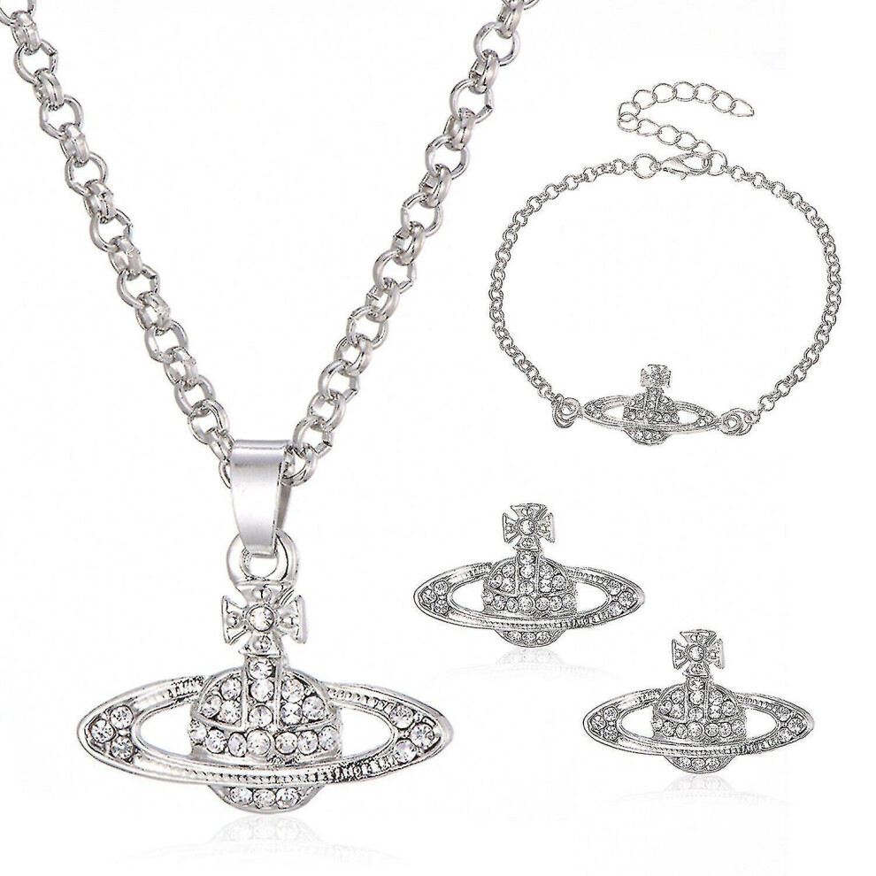 4x Crystal Saturn Heart Orb Set Necklace bracelet earrings Pendant Christmas Gift Tmall