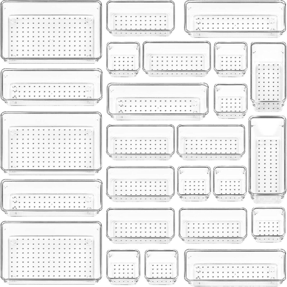 25 Pcs Clear Plastic Drawer Organizers Set, 4-size Versatile Bathroom And Vanity Drawer Organizer Trays