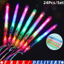 24Pc Glowsticks Colour Changing Party Glow LED Light Flashing Stick Wand in Dark