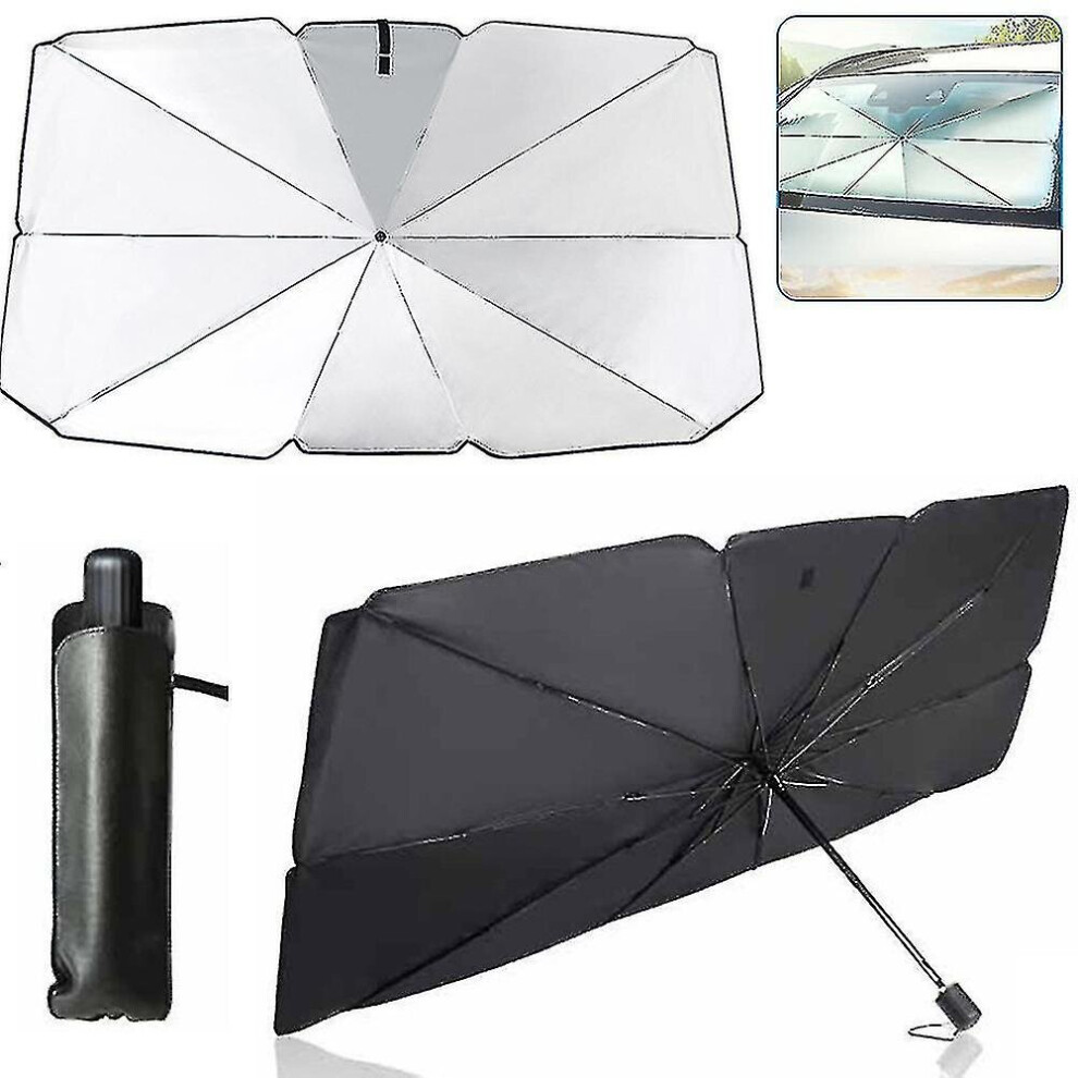 Car Sunshade Windshield Sun Shade, Titanium Cloth Foldable Windshield Sun Shade Umbrella Silver