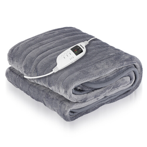 (130x180 cm Over Blanket) Grey Electric Throw Heated Fleece Over