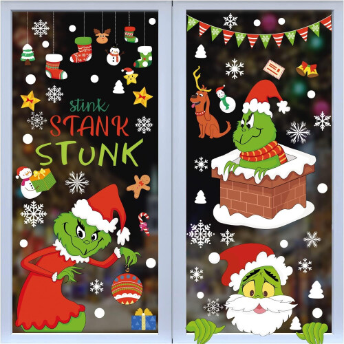 9 Sheets Grinch Christmas Window Clings Decorations 1
