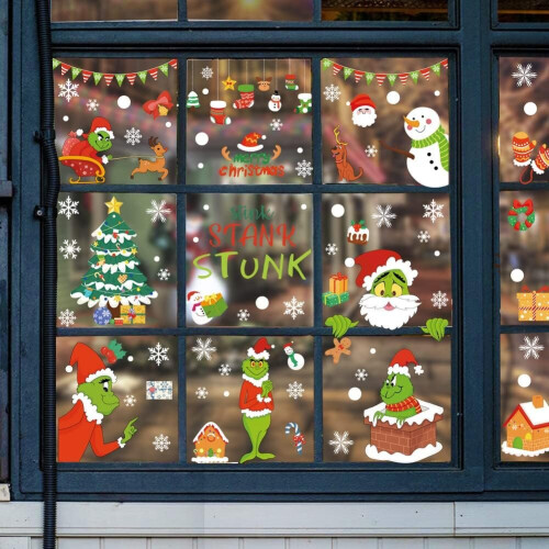 9 Sheets Grinch Christmas Window Clings Decorations 2