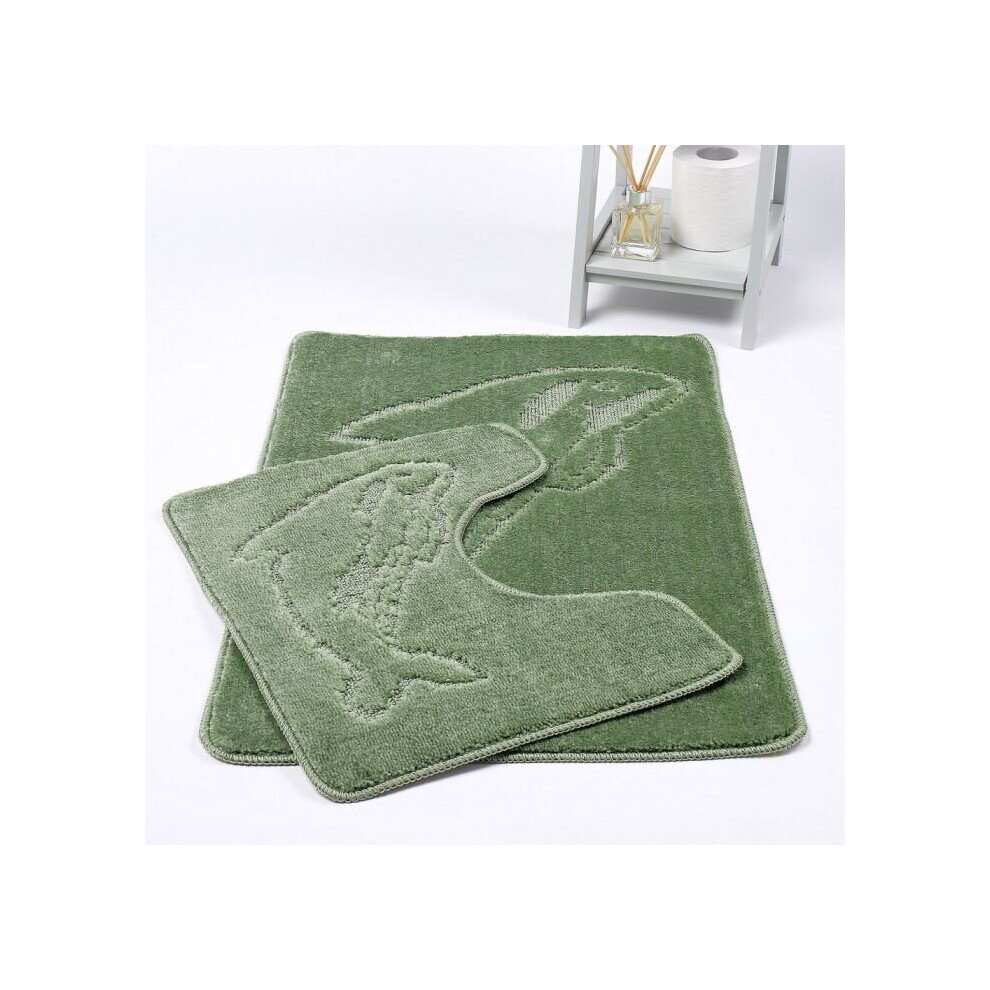 (Sage) Dolphin Bath Mat 2 Piece Set Non-Slip Pedestal and Bath Mat Toilet Bathroom Rug