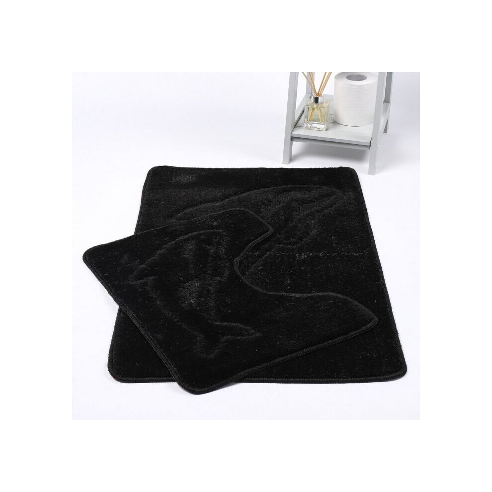 (Black) Dolphin Bath Mat 2 Piece Set Non-Slip Pedestal and Bath Mat Toilet Bathroom Rug