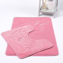 (Pink) Dolphin Bath Mat 2 Piece Set Non-Slip Pedestal and Bath Mat Toilet Bathroom Rug