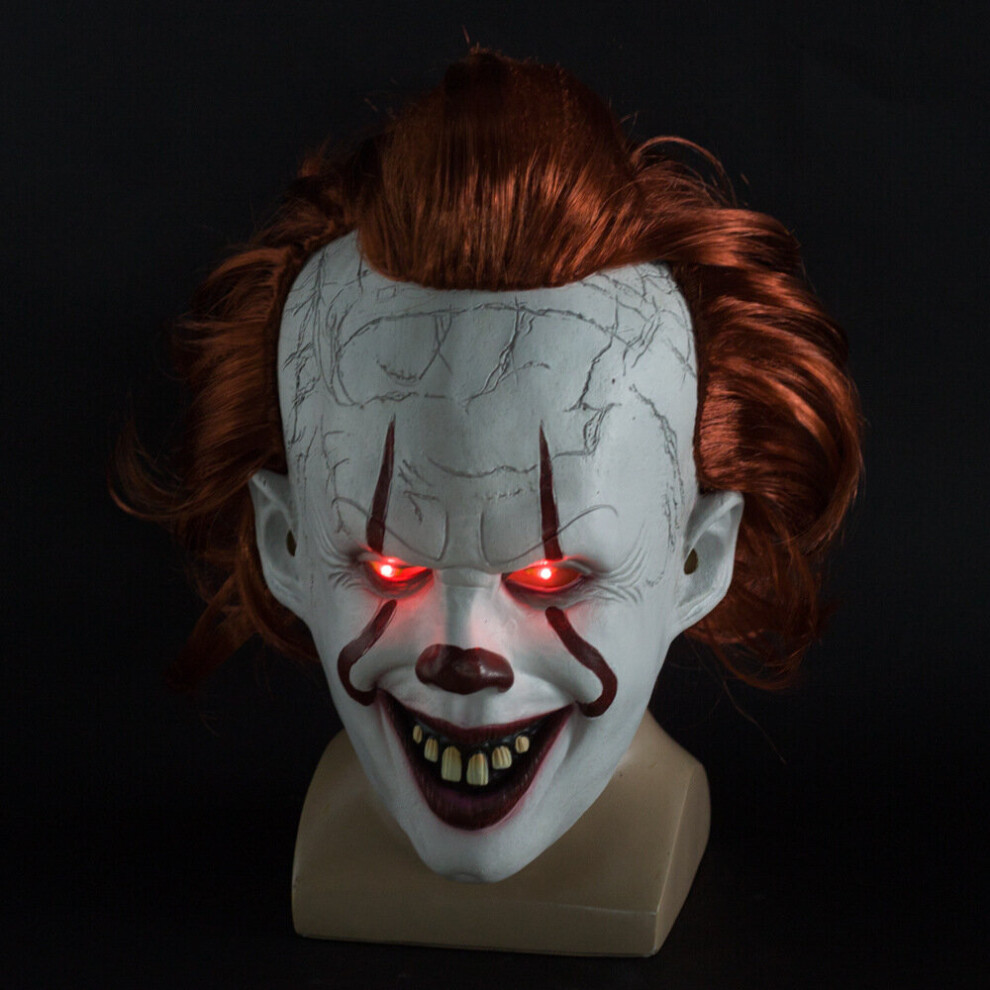 (Smile With Led) Pennywise It Clown Mask Led Light Latex Over Head Halloween Horror Cosplay White