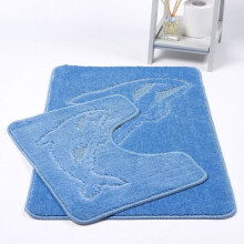 (Blue) Dolphin Bath Mat 2 Piece Set Non-Slip Pedestal and Bath Mat Toilet Bathroom Rug