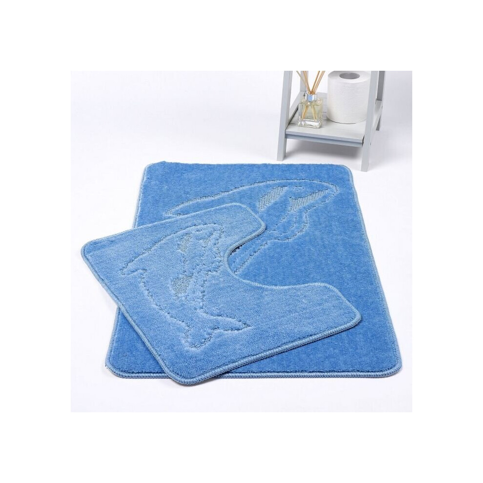 Kampala Hill (Blue) Dolphin Bath Mat 2 Piece Set Non-Slip Pedestal And Bath Mat Toilet Bathroom Rug