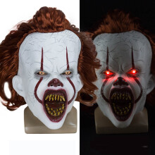 (Open mouth with LED) Pennywise IT Clown Mask LED Light Latex Over Head Halloween Horror Cosplay
