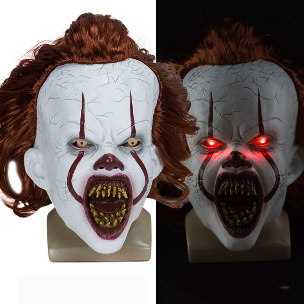(Open Mouth With Led) Pennywise It Clown Mask Led Light Latex Over Head Halloween Horror Cosplay White