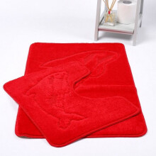 (Red) Dolphin Bath Mat 2 Piece Set Non-Slip Pedestal and Bath Mat Toilet Bathroom Rug