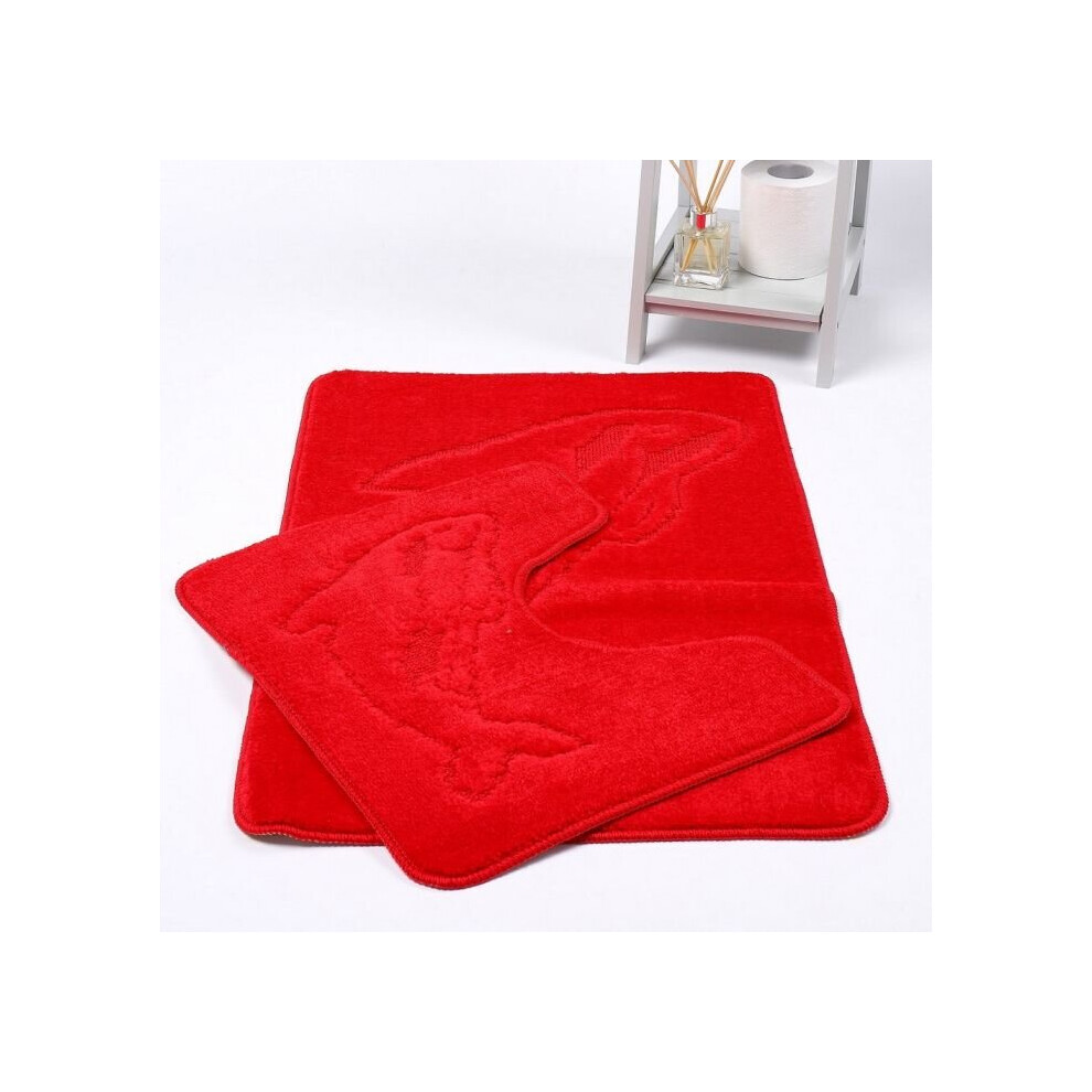 Kampala Hill (Red) Dolphin Bath Mat 2 Piece Set Non-Slip Pedestal And Bath Mat Toilet Bathroom Rug