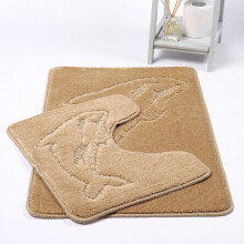 (Beige) Dolphin Bath Mat 2 Piece Set Non-Slip Pedestal and Bath Mat Toilet Bathroom Rug