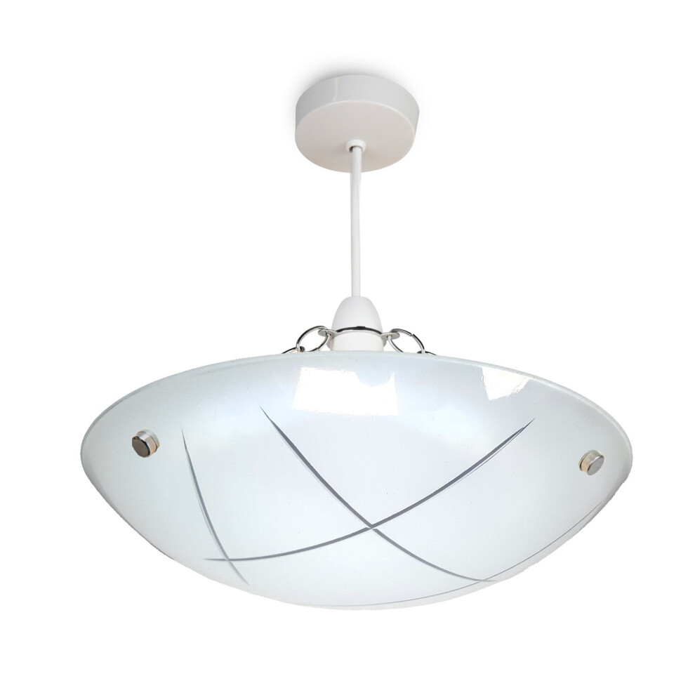 Linear Glass Ceiling Uplighter Pendant Shade Easy Fit  - White & Clear