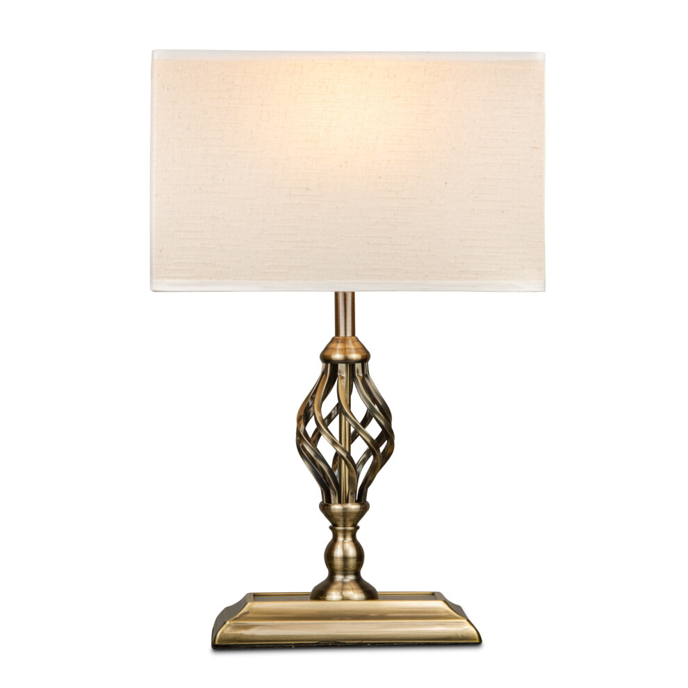 Kingswood Barley Twist Rectangular Base Table Lamp - Antique Brass