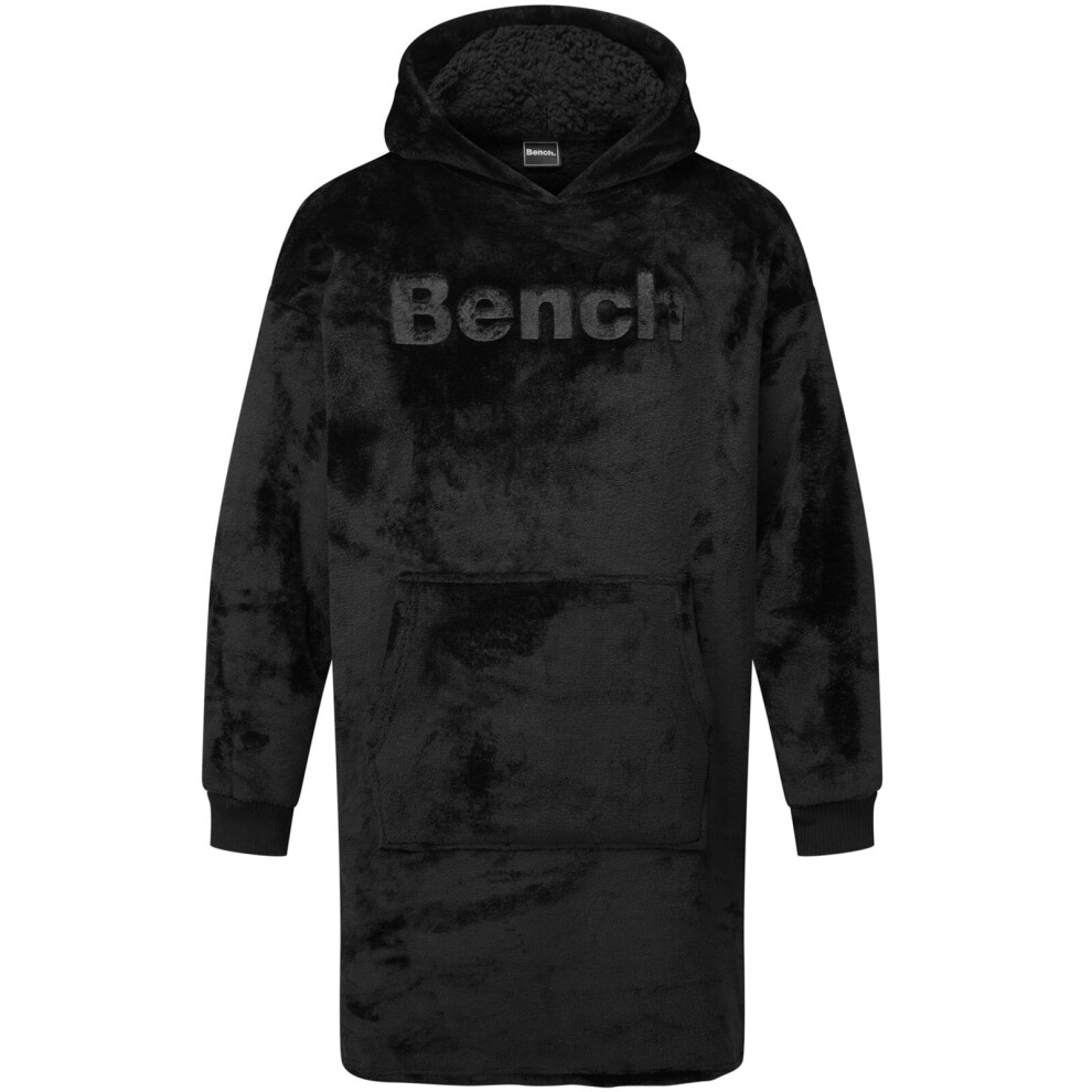 (L/XL, Black) Bench Unisex Snuggle Sherpa Lined Soft Oversized Hoodie Wearable Blanket