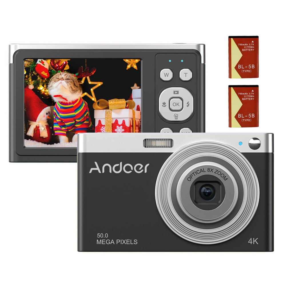 (Black) 4K Digital Camera Video Camcorder 48Mp 2.4 Inch Ips Screen Auto Focus 16X Digital Zoom Anti-Shake Face Detect Smile Capture Built-In Flash & B Black 777723024247