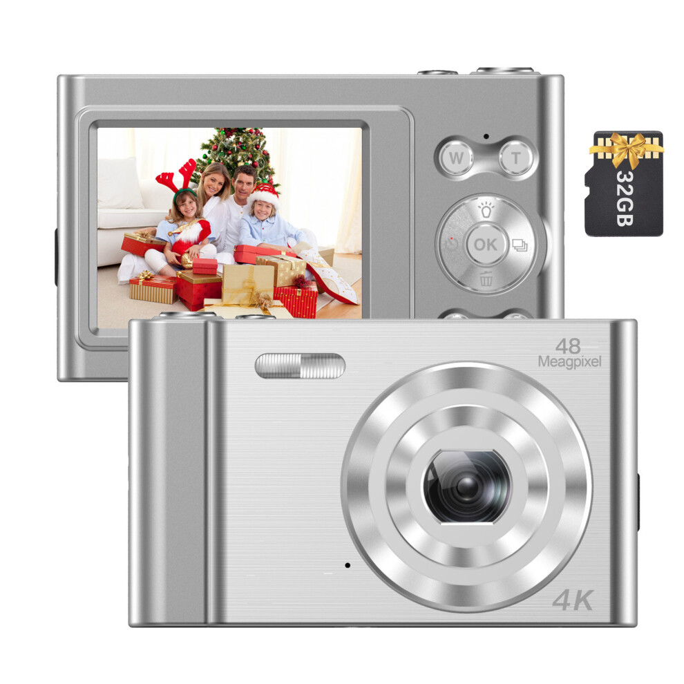 (Silver) 4K Digital Camera Video Camcorder 48Mp 2.4 Inch Ips Screen Auto Focus 16X Digital Zoom Anti-Shake Face Detect Smile Capture Built-In Flash & Silver 777723024186