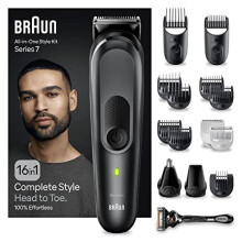 Braun 16-in-1 All-in-One Style Kit Series 7, Male Grooming Kit With Beard Trimmer, Hair Clippers, Precision Trimmer & Gillette Razor, MGK7470, Black