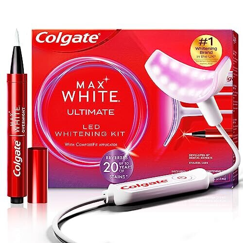 Colgate Max White Ultimate at Home LED Teeth whitening kit | Enamel Safe | Reverses up to 20 Years of Stains** | Whitening Pen & Smartphone