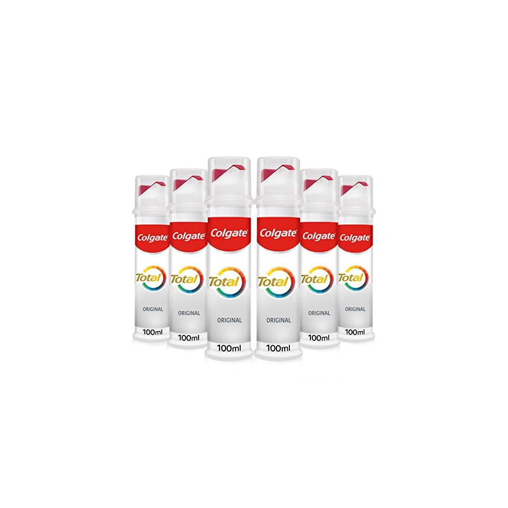 Colgate Total Toothpaste Pump 100 ml, Antibacterial and Fluoride Toothpaste, Teeth Whitening with 12 Hour Protection, Pack of 6